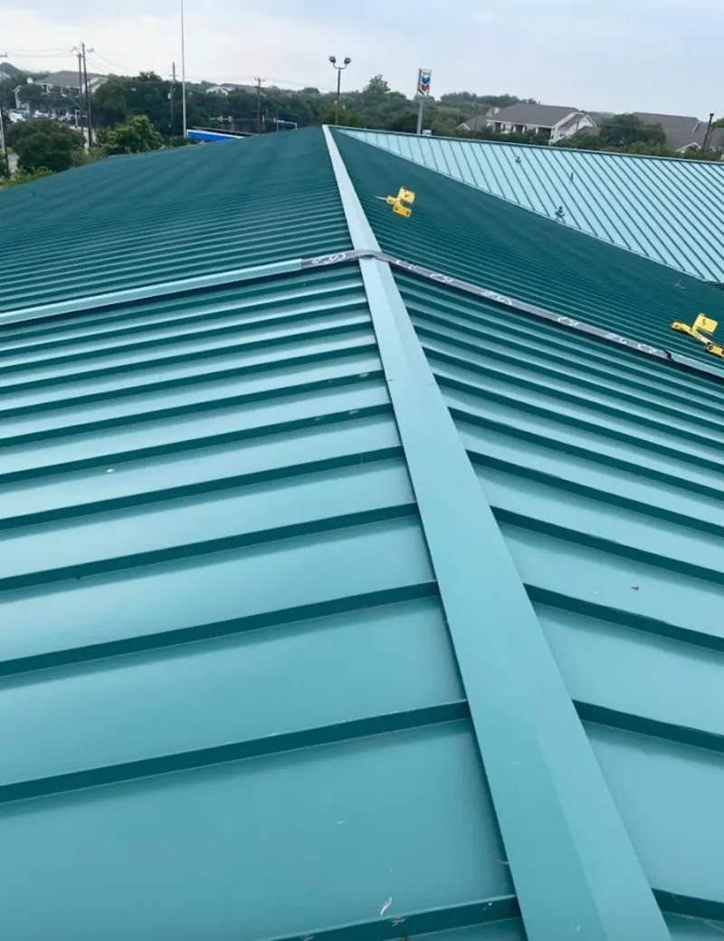 Green commercial metal roof ridge and valley for Metal Roof Repair in Camas